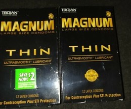 4 boxes Trojan Magnum Thin, Large, XL, Ultrasmooth Condoms (A12) - £21.36 GBP