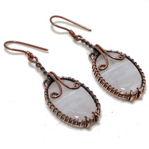 Blue Lace Agate Ethnic Copper Wire Wrap Drop Dangle Earrings Jewelry 2.20" SA 93 - £3.92 GBP