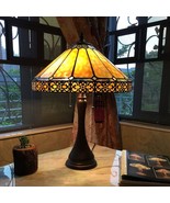 Tiffany Style Mission 2-Light Table Lamp Amber Brown Stained Glass Bronz... - $139.97