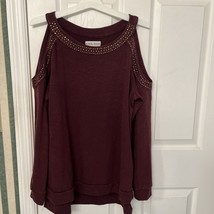 Knox Rose Burgandy With Studs &amp; Open Shoulders Women&#39;s Sweatshirt Size XL - $18.48