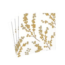 Caspari Berry Branches Paper Luncheon Napkins in White &amp; Gold - Two Packs of 20 - £9.02 GBP+