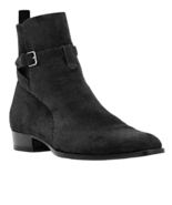 Handmade Men&#39;s Black Color High Ankle Rounded Belted Suede Leather Dress... - $159.99+