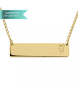 24K Gold Plated Fancy Initial Horizontal Bar Necklace Custom Personalized - £31.59 GBP