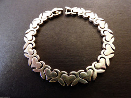 Vtg Heart Design Sterling Silver 925 Link Bracelet 7.25&quot;L - £97.31 GBP
