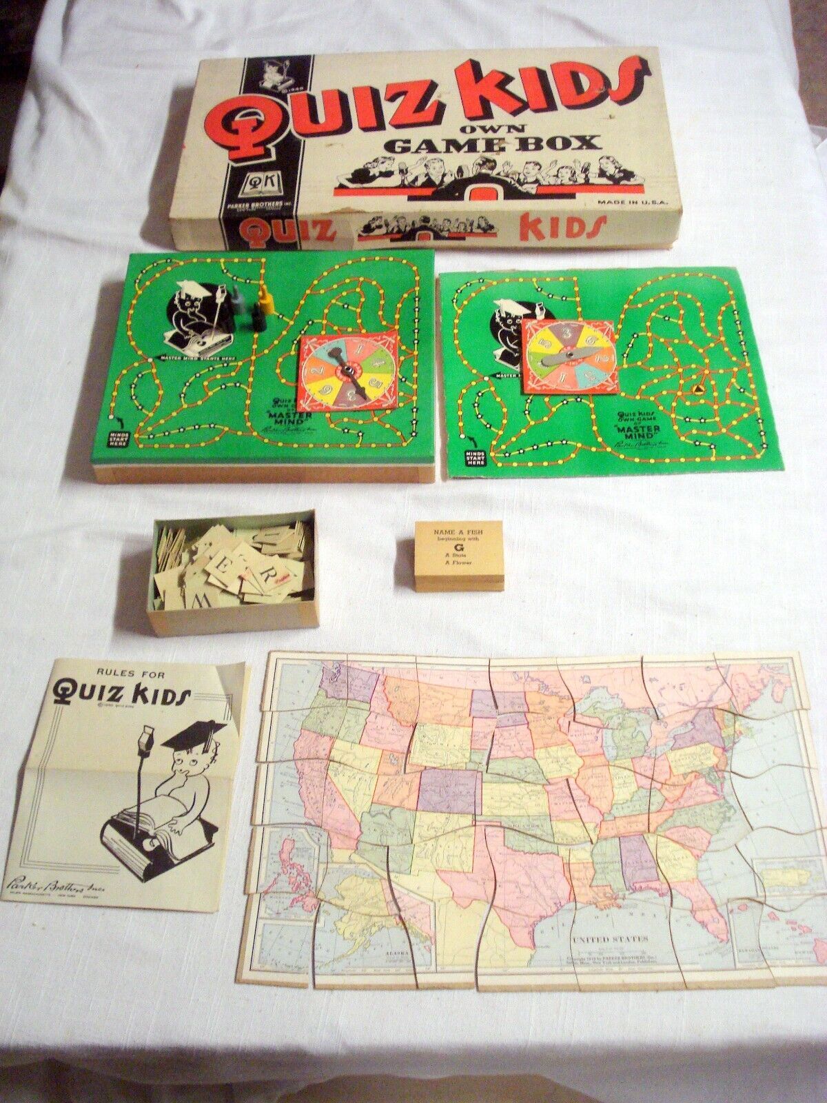 Quiz Kids Own Game Box Game 1940 Parker Brothers  Complete Map, Grab, Anagrams - $14.99