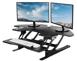 VIVO Black Corner Electric Height Adjustable Cubicle Sit to Stand Desk Riser - £344.79 GBP