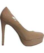 Vintage Nude Fawn Beige Faux Patent Leather Platform Pumps Size 9 - £54.25 GBP