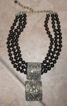 necklace heidi daus  choker pendant 3 string black onyx beads new with o... - £200.33 GBP