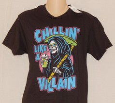 Men&#39;s T-Shirt Size 2xl Grim Reaper Chillin&#39; Like a Villain Skeleton DOM ... - £10.51 GBP