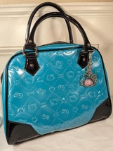 Hello Kitty Sanrio Loungefly Bowler Bag Purse Embossed Patent Leather Teal blue - £58.47 GBP