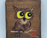Vintage Owl Painting Wood Plaque Big Eyes Chi Omega Sorority 5.5”x4.5” F... - $9.74