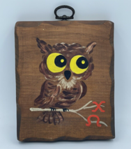 Vintage Owl Painting Wood Plaque Big Eyes Chi Omega Sorority 5.5”x4.5” F... - £7.76 GBP