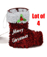 4 Lot | 5&quot; Tinsel Christmas Holiday Stocking Hangable Ornament Decoratio... - $281.22 MXN