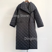 Women Mid-Length Coat With Checked Lapel Lady cotton Jacket With Side  S... - £131.67 GBP