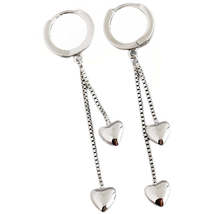 Anyco Earrings Sterling Silver Double Bohemian Romantic Tassel Love Heart Drop - £33.29 GBP