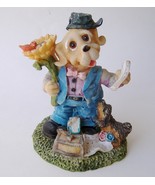 Hound Dog Statue Figurine Flower Hat Puppy Base Painted Resin Animal Pet... - £28.41 GBP