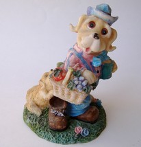 Hound Dog Statue Figurine Basket Hat Puppy Base Painted Resin Animal Pet Blue - £27.52 GBP