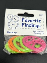 Favorite Findings 14 Buttons Harmony Peace Felt Round Neon Colors  2 Holes #1410 - £3.72 GBP