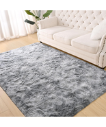 Fluffy Area Rugs for Living Room Bedroom, 4X6 Feet Tie-Dyed Grey Shag La - $54.44