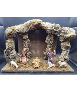 Vtg Nativity Joseph Mary baby Jesus 3 sheep Wooden Creche Manger Made In... - £30.50 GBP