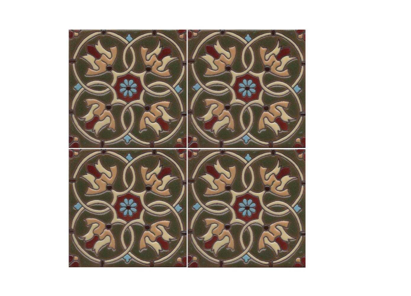 Ceramic High Relief Malibu Tiles Handcrafted - Cambria Olivo -  (you sel... - $189.00