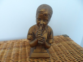 Boy with flute Figure Bust Pottery Gold - $20.00