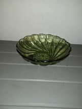 Fruit Bowl vintage Colonial Swirl Seashell Clear Green Glass Hazel Atlas... - $18.99