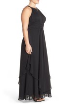 Eliza J Embellished Keyhole Neck Chiffon Gown Size 10 Black - £39.51 GBP