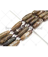 Natural Brown Agate Barrel Spacer Beads, Brown White Agate Spacer Beads, - $12.00