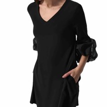 Joseph Ribkoff NWT Black Puff Sleeve V Neck Flared Tunic Top Blouse Size 12 - £66.29 GBP