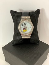 Elegant Disney Mickey Mouse Leather Band Watch Faux Diamonds Silver Tone - $25.88
