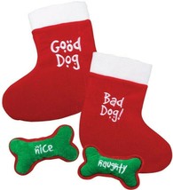 Christmas Stocking Good Bad Dog Holiday Naughty Nice Bone Toy with Squeaker  - £18.19 GBP