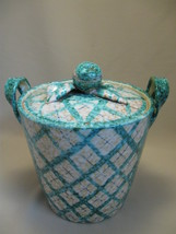 Cookie Jar White Turquoise &amp; Beige Diamond Design Apple &amp; Leaves Design - £7.92 GBP
