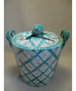 Cookie Jar White Turquoise &amp; Beige Diamond Design Apple &amp; Leaves Design - £7.82 GBP