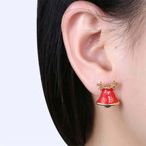 Crystal &amp; Enamel 18K Gold-Plated Jingle Bell &amp; Snowman Stud Earrings - £11.56 GBP