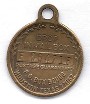Vintage Key Ring Fob EXXON TRAVEL CLUB Brass Drop in Mailbox Houston Texas - £7.82 GBP