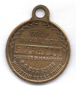 Vintage Key Ring Fob EXXON TRAVEL CLUB Brass Drop in Mailbox Houston Texas - $9.99