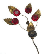 Vintage Antique Art Deco Sterling Silver Red Rhinestone  Roses Gold Tone Brooch - £90.86 GBP