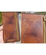 vintage hand tooled GENUINE LEATHER men&#39;s wallet letter case billfold zi... - $34.99