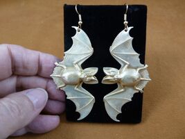 (b-bat-201) baby BAT flying bats brass Dangle pair EARRINGS Chiroptera - $31.99