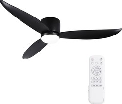 52 Inch Modern Ceiling Fan With Lights, 3 Blades, 6 Speeds, 3, Black Flush Mount - £73.98 GBP