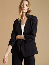 Halston Ruched Sleeve Slim Suiting Jacket Blazer Black Size M B4HP - £120.60 GBP