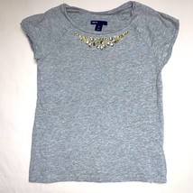 GAP Gray Gem collar Top Girl’s 8-9 Short Sleeve Tee Shirt T-Shirt Holida... - £14.79 GBP