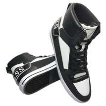 NWT GUESS PASQ MSRP $109.99 MEN&#39;S BLACK WHITE HIGH TOP SNEAKERS SHOES SI... - £56.60 GBP