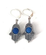 Felt Hamsa hand statement earrings, silver bead framed felt ball, textil... - $25.00