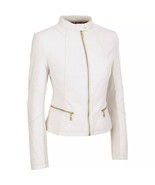 Nueva chaqueta de cuero blanca para mujer 100 % piel de cordero real mot... - $220.95 CAD+