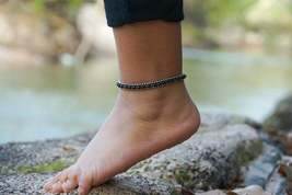 Black Band Boho Silver Anklet - £9.99 GBP