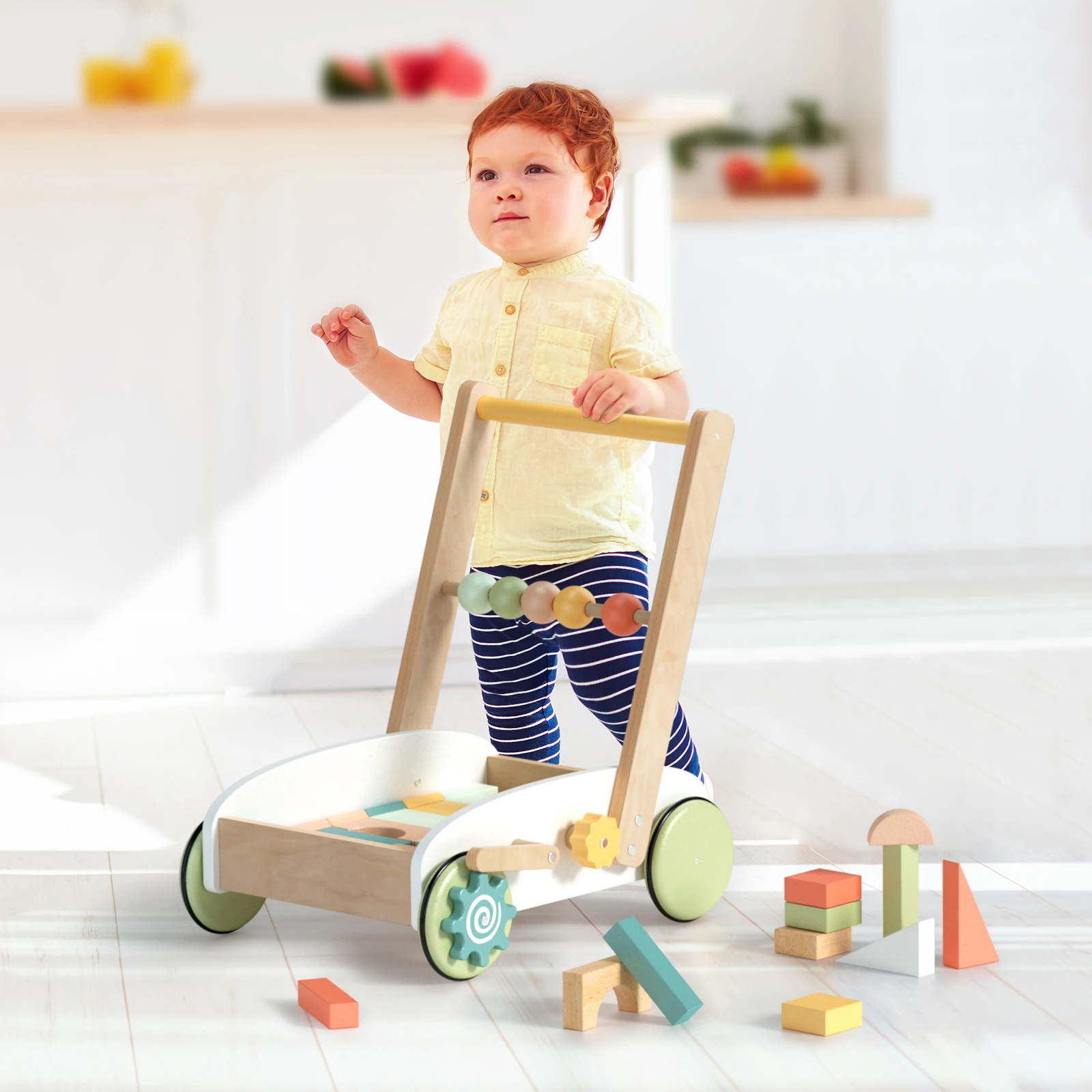 Wooden Baby Walker with Building Blocks, Push Toys for Babies Learning to Walk - £83.92 GBP