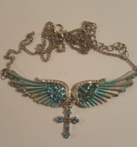 Angel Wing Christian Female Necklace Blue - £11.85 GBP