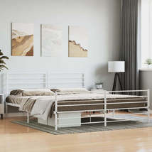 Metal Bed Frame with Headboard and Footboard White 76&quot;x79.9&quot; - £229.51 GBP